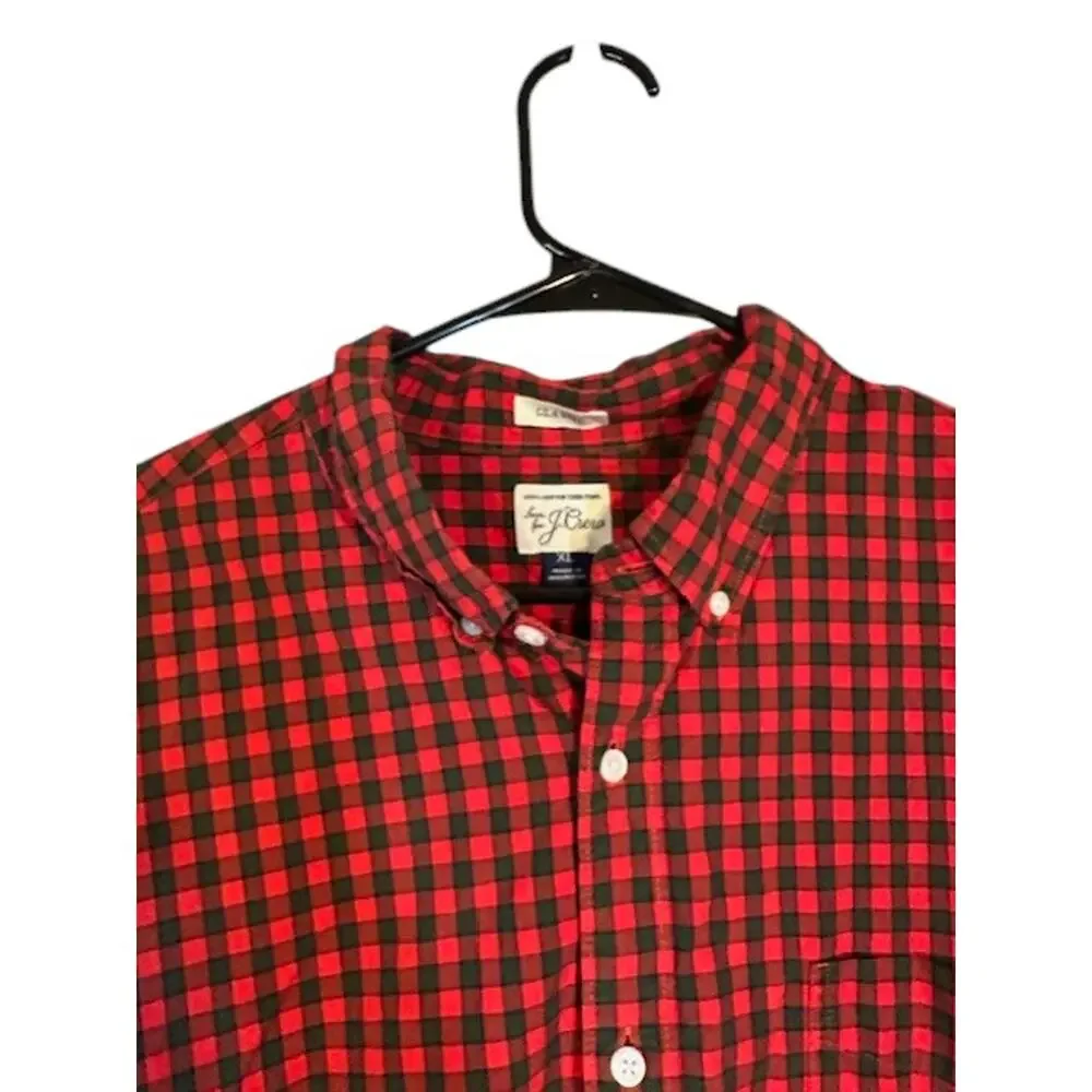 J. Crew Red Green Plaid Long Sleeve Collared Cotton Button Down Shirt Men Sz XL
